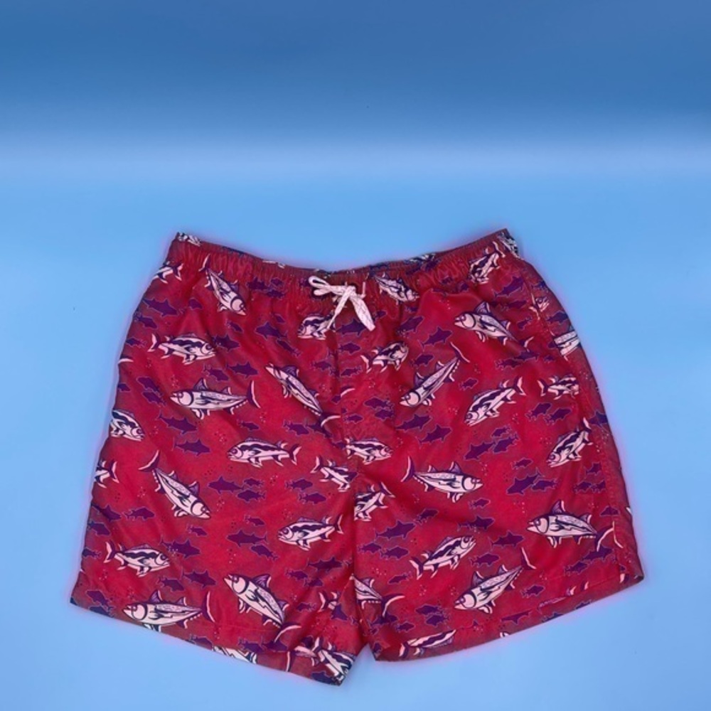 Vintage Fish Printed Ocean Coast Swim Trunks